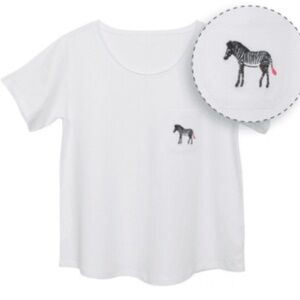 NWT‎ ORGANIC COTTON WHITE T-SHIRT w/ POCKET & ZEBRA EMBLEM SZ SM